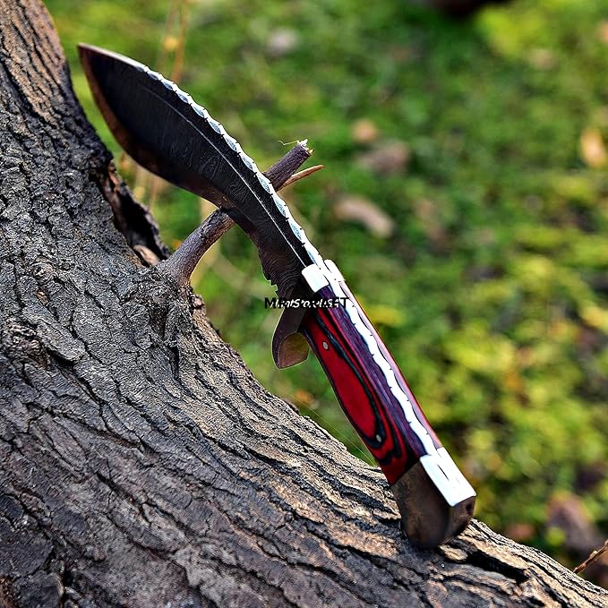 MR. CRAFT Custom Handmade Traditional Kukri Damascus Steel Fixed Blade Knife With Sheath Full Tang Heavy Duty Camping Knives - Gifts for Men (Red &amp Black Wood)