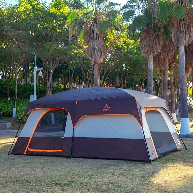 KTT Extra Large Tent 6-10-12-14 Person(A)Family Cabin Tents2 Rooms3 Doors and 3 Windows with MeshStraight WallWaterproofDouble LayerBig Tent for OutdoorPicnicCampingFamily Gathering