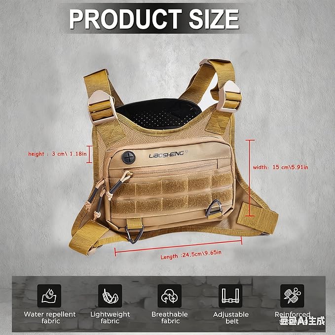 Multipurpose Outdoor Sports Chest Bag Tactical Vests for Men/Women -EDC Travel Chest Pack for Running Hikingcycling (Khaki)