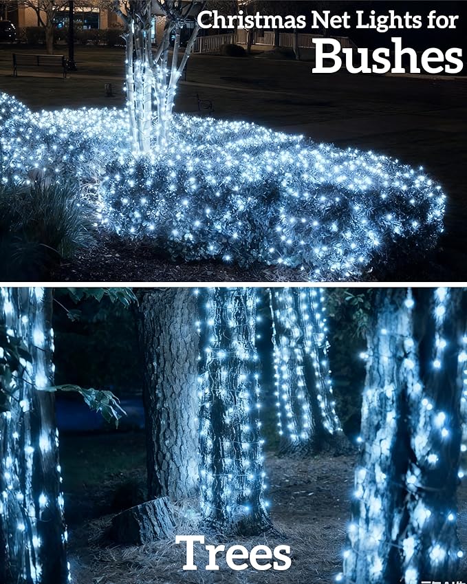 Led Christmas Net Lights for Bushes 132LED 6FT x 6FT Connectable UL Certified Net Lights for Bushes Tree Shrubs Xmas Trunk Green Wire Christmas Decorations