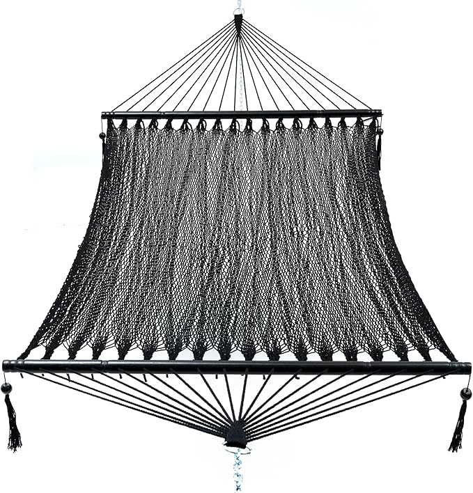 PNAEUT Double Rope Hammocks for Outside Handwoven Double Caribbean Hammock with Spreader Bar for Outdoor Indoor Max 600 lbs Capacity (Abyss)