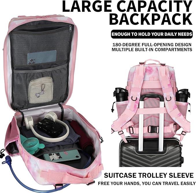 Military Tactical Backpack 45L/25L 3 Day Assault Pack Molle Daypack Hiking Backpack for Men and Women (Pink StarrySky 45L)