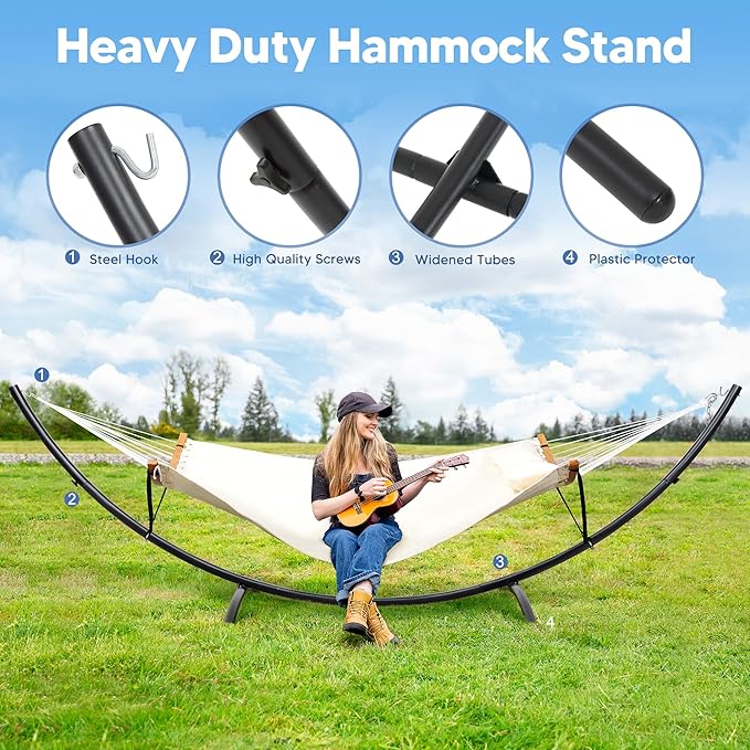 SUNCREAT Hammocks for Outside with Stand Porch Hammock and Stand 475 lbs Capacity Patent Pending Beige