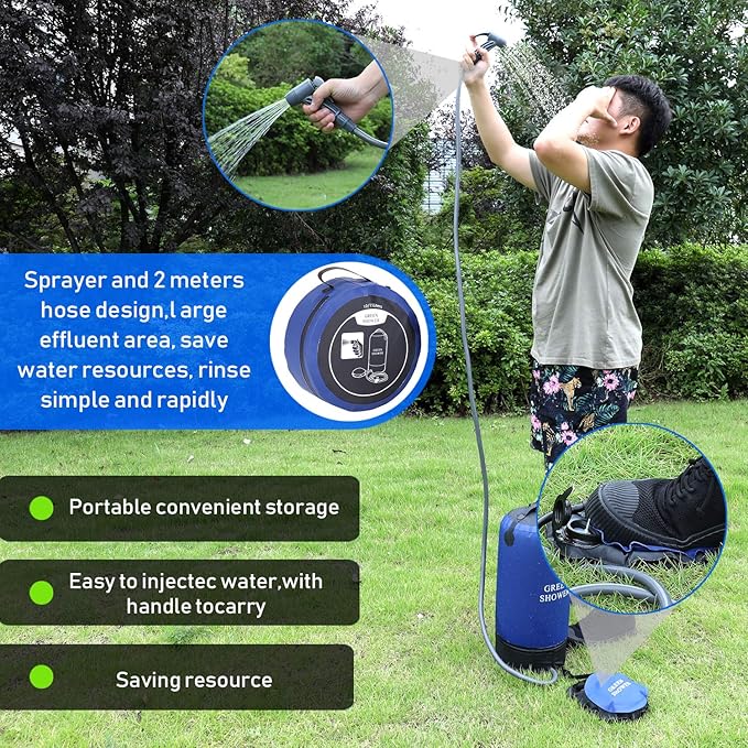 PVC Pressure Shower with Foot Pump Lightweight Outdoor Inflatable Shower Pressure Shower Water Bag Outdoor Beach Camping Hiking Bathing