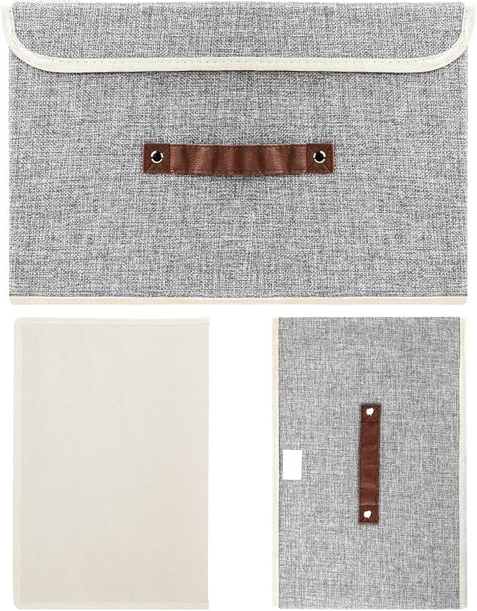 TYEERS Collapsible Storage Boxes Washable Fabric Storage Bins with Lids 14.9x9.8x9.8 inches 3 Pack Gray
