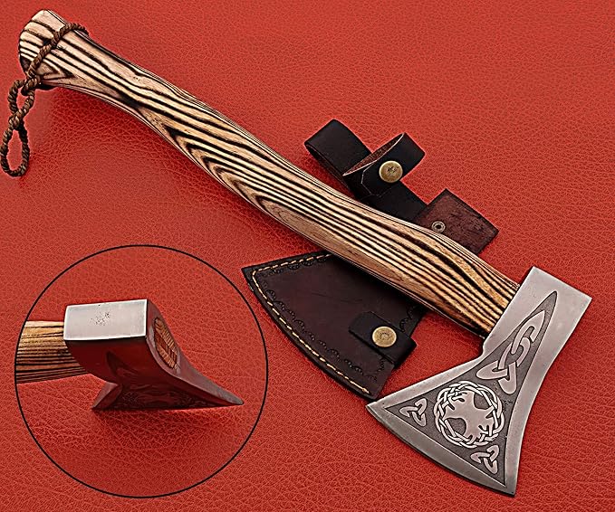 Smart &amp Sharp Hand Forged Viking Axe Etched on The Carbon Steel Forged Engraved Axe SS-17403 (ash Wood)