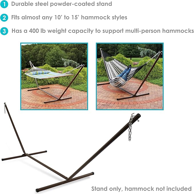Sunnydaze Double Hammock Stand for Outside - 400-Pound Capacity Indoor/Outdoor Hammock Frame - Bronze Powder-Coated Finish - 15-Foot