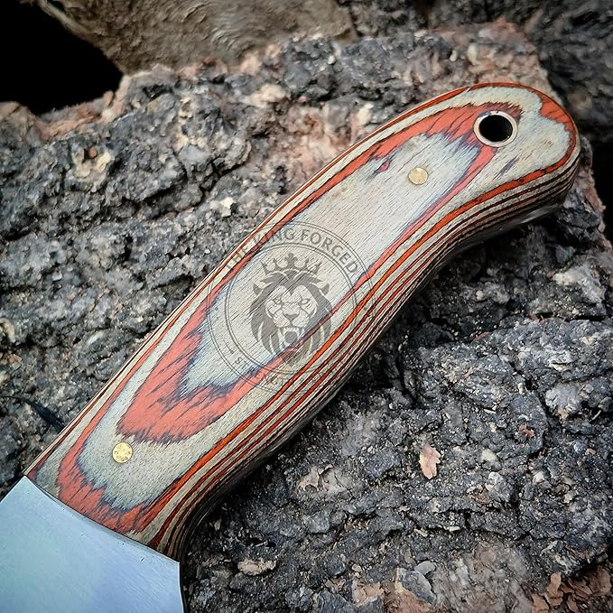 TKF 06 Custom Handmade High Carbon Steel Bull Cutter Knife with Leather Sheath – Cowboy Hunting Knife for Camping &amp Outdoor Activities – Heavy Duty Fixed Blade Gift for Men Christmas Birthday &a
