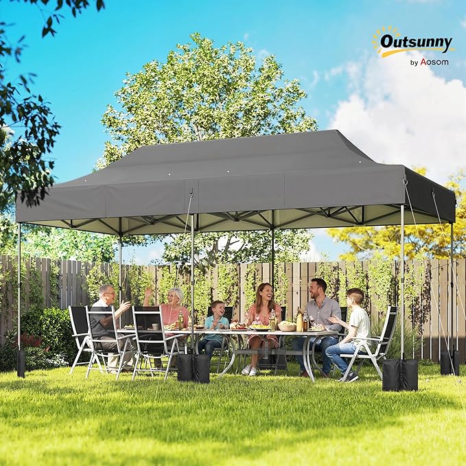 Outsunny 10 x 20 ft Pop Up Canopy Tent Heavy Duty UPF50+ Outdoor Portable Instant Canopy Shelter with Wheeled Carry Bag Sandbags Adjustable Height for Parties Events Camping Dark Gray