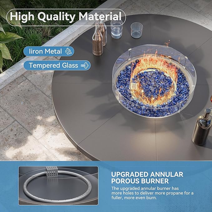 Kullavik 48 Round Propane Fire Pit Table55000 BTU Auto-Ignitiongas Gas Fire Table with Fire Glass and LidWaterproof Cover and Pumice Stone for PatioBalconyGarden