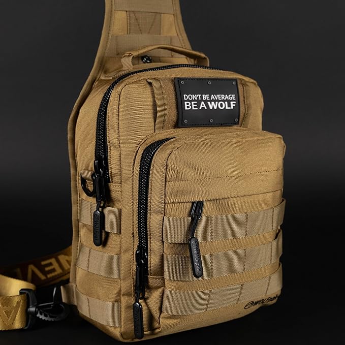 WOLFpak 9L Tactical Sling Bag (Khaki) | Concealed Carry CCW Backpack | Military Crossbody EDC Daypack Molle Chest Shoulder Pack for Hiking Travel Work |