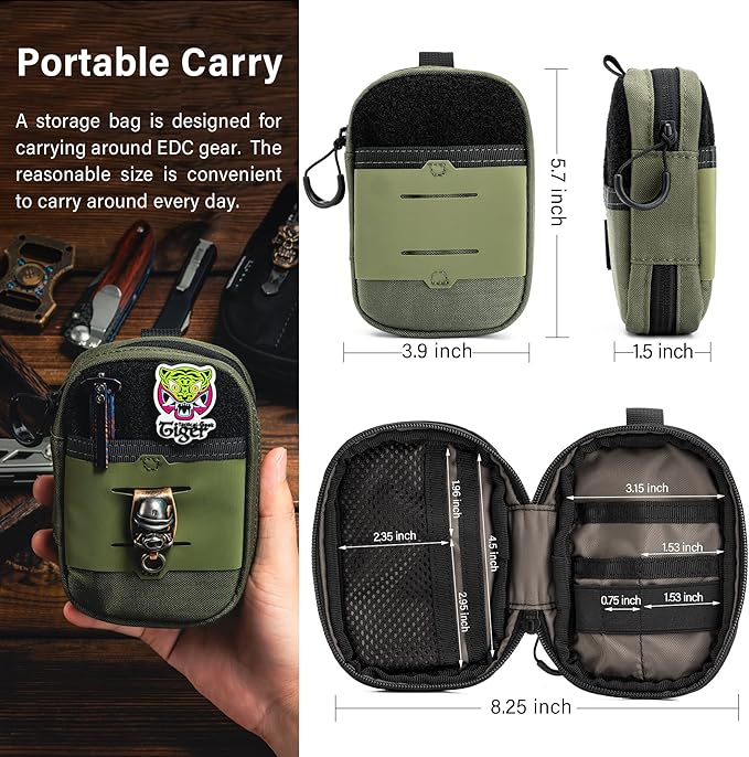 TACTICAL GEEK Block F Portable EDC Pouch Compact Waist Bag Molle Pocket Organizer Multi-Purpose Wallet Crafted from 500D Nylon for Versatile Gear &amp Card Storage-Green