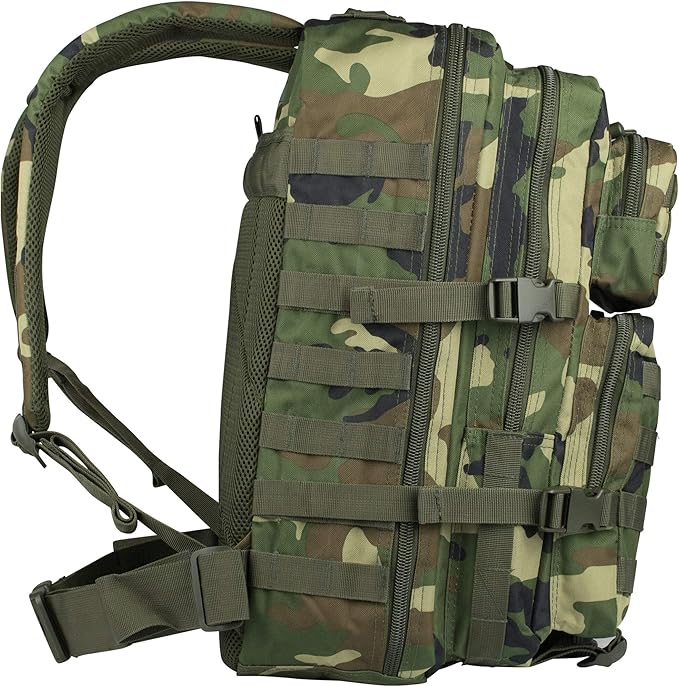 Mil-Tec Unisex Assault Pack - Rugged Durable Lightweight Ergonomic Versatile Tactical Outdoor Camping Hiking Backpack with Adjustable Padded Shoulder Straps &amp MOLLE Loops Woodland Camo 20L