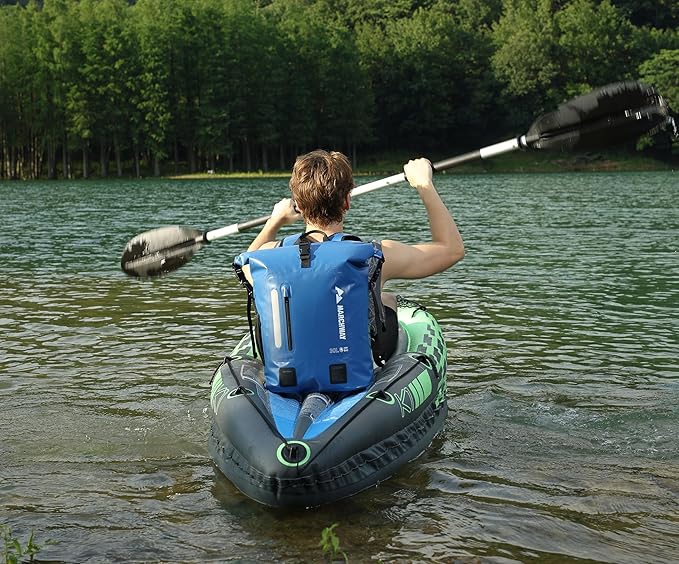 MARCHWAY Roll Top Waterproof Backpack Floating Dry Bag 20L/30L/45L with Ergonomic Rectangular Base Cushioned Back Hip Strap for Hiking Camping Kayaking Travel (Blue 20L)