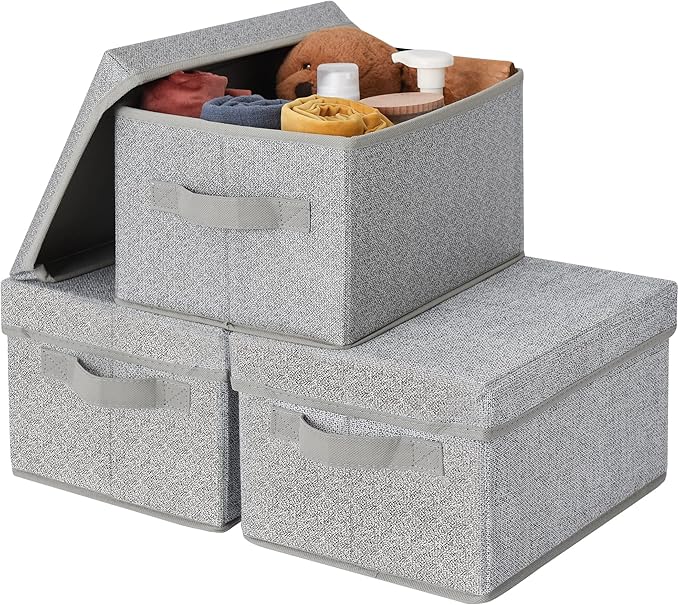 GRANNY SAYS Small Storage Bins with Lids Fabric Storage Boxes Shelf Baskets for Closet Organization Stackable Clothes Storage Bins Gray Small 3-Pack