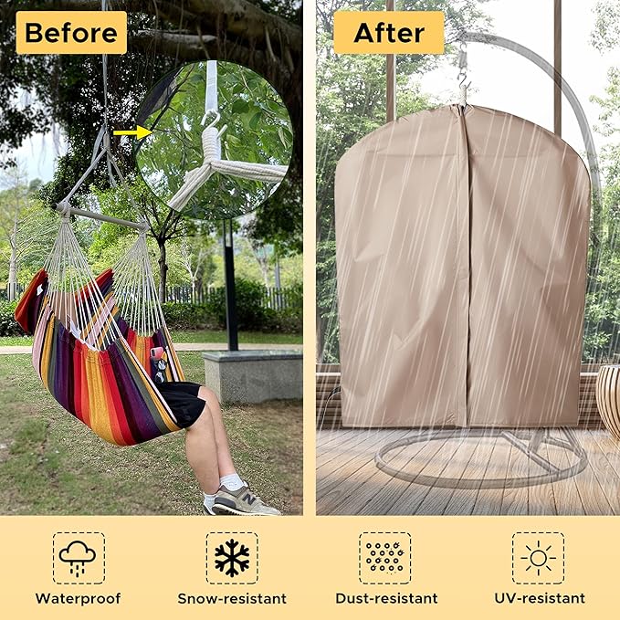 Miztli Hammock Chair with Hanging Chair Cover – Max 500 Lbs Steel Spreader Bar with Anti-Slip Rings Comfortable Indoor &amp Outdoor Hanging Chair – Includes Protective Waterproof Cover (57x45.5 in)