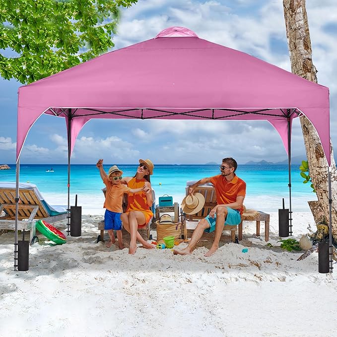 GDY 12X12 Pop Up Canopy Tent Outdoor Canopy Tent Commercial Instant Gazebos Portable Shelter Canopies for Patio/Outdoor/Wedding Parties and Events Pink.