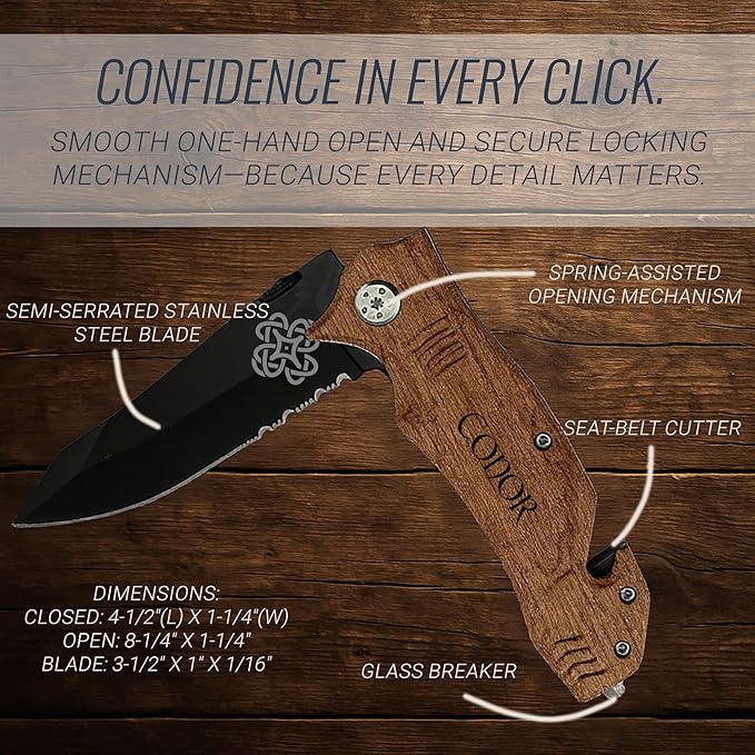 Personalized Pocket Knife for Men with Clip | Laser Engraved Celtic Design Folding Utility Tactical Switchblade for Camping Hunting Rescue | Custom Birthday Gift for Dad Husband Groomsmen Gifts