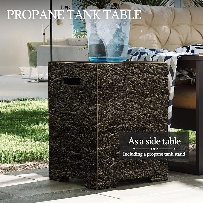 UPHA 42-inch Outdoor Propane Gas Fire Pit Table 50000 BTU Concrete Round FirePit for Outside Patio with Propane Tank Cover Wind Guard Blue Glass Rocks Rain Cover Bronze