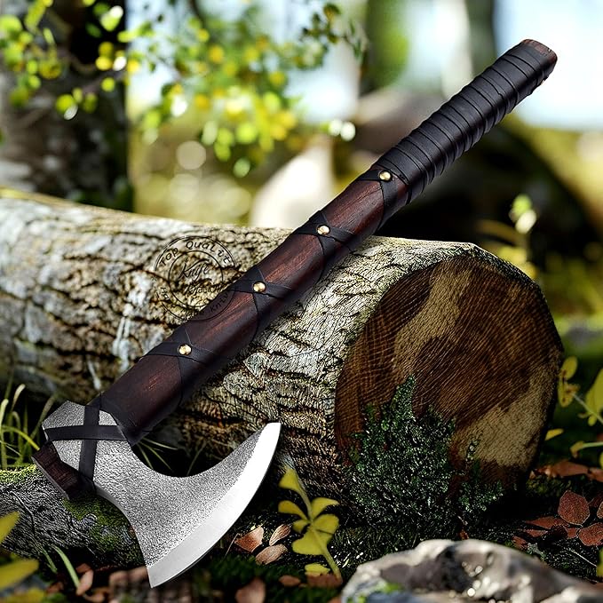 Hand-Forged Viking Axe of Ragnar Lothbrok Hunting Axe Handmade Camping Axes Hatchet-Norse Axe Tomahawk Vikings Bearded Axes Leather-Wrapped Handle &amp Sheath (AXE-11)