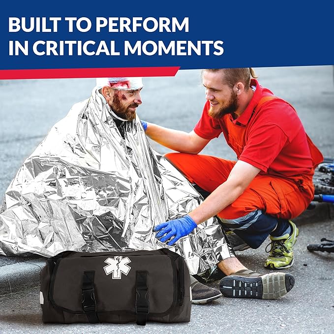 First Responder Trauma First Aid Kit Bag – Fully Stocked Emergency Medical Kit for Workplace Vehicle &amp Home – OSHA &amp ANSI Compliant – Portable – Tactical Black