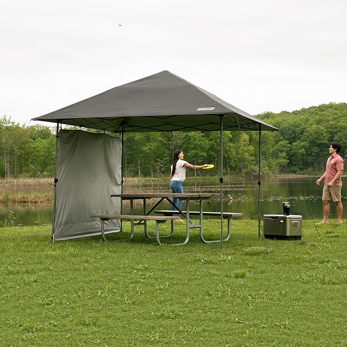 Coleman Oasis Lite Pop-Up Canopy Tent with Side Wall Attachment Portable Shelter with Easy Setup &amp Takedown Wheeled Carry Bag Included 7x7/10x10ft Sizes