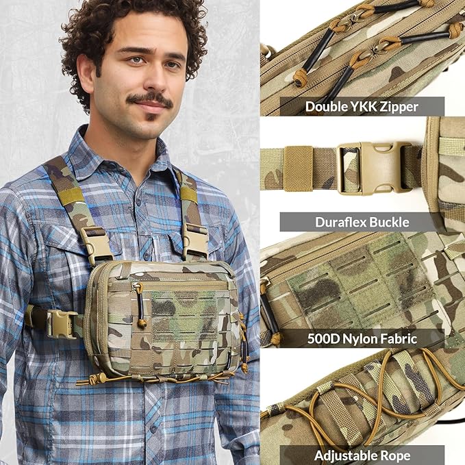 Tactical Chest Pack EDC Chest Bag 2L Utility Molle Chest Rig Pouch with CCW Compartment Adjustable Strap Outdoor