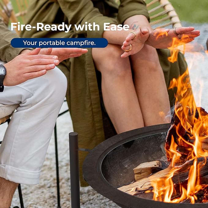 SereneLife Portable Outdoor Fire Pit - 2-in-1 Steel BBQ Grill and 26 Wood Burning Fire Pit Bowl with Mesh Spark Screen Log Grate Fire Poker and Cover for Camping Picnic Bonfires