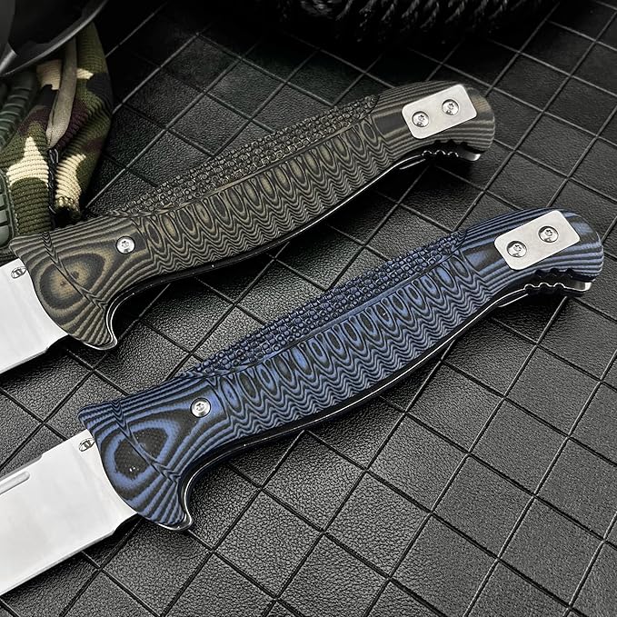 Daily Use Folding Knife with D2 Blade &amp G10 Handle Portable Outdoor EDC Tool for Camping Hunting Survival (Blue)
