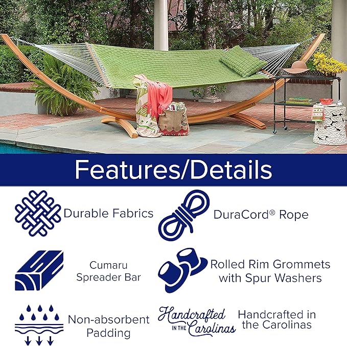 Hatteras Hammocks Light Green Soft Weave Hammock with Free Extension Chains &amp Tree Hooks Accommodates 2 People 450 LB Weight Capacity 13 ft. x 55 in.