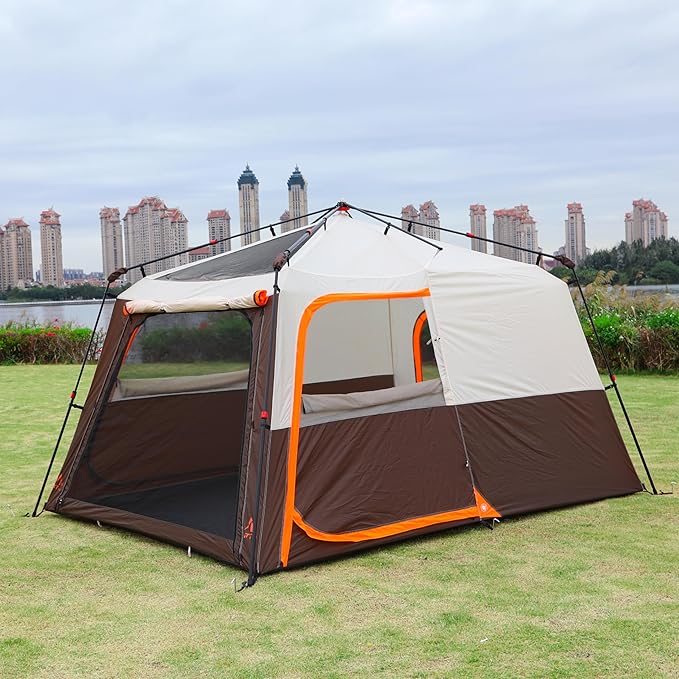KTT Extra Large Tent 6-10-12-14 Person(A)Family Cabin Tents2 Rooms3 Doors and 3 Windows with MeshStraight WallWaterproofDouble LayerBig Tent for OutdoorPicnicCampingFamily Gathering