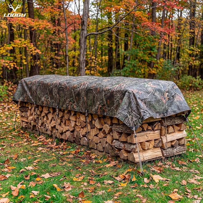 LOOGU Heavy Duty Waterproof Tarp Bionic Tree Camo Multi Purpose Poly Cover