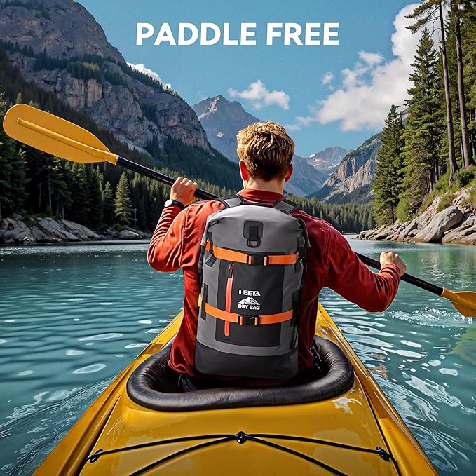 HEETA Dry Bags Waterproof Backpack 40L for Men &amp Women Roll Top Heavy Duty Cushioned Hiking Backpack for Kayaking Boating Paddle Boarding Fishing Travel Camping Beach Vacation Cruise Ship Essenti