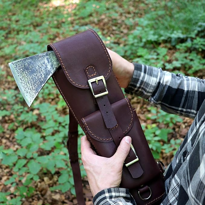 Shoulder Leather Case for Axe Handmade Leather Backpack for Axe Case Medium Big Axe Holder Axe Carry Case Bushcraft Bag for Axe Accessories Axe Harness