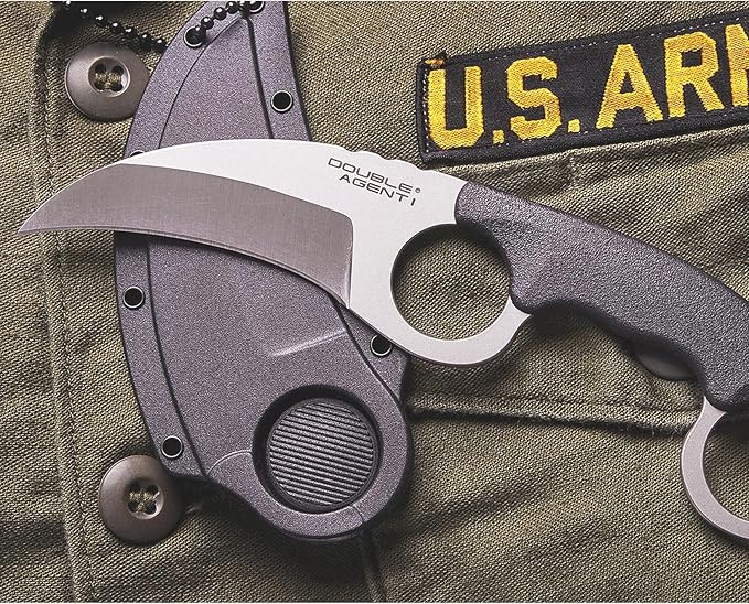 COLD STEEL Double Agent Durable Lightweight Japanese AUS8A Steel Karambit Shape 3 Fixed Blade Tactical Outdoor Hunting Knife Kray-Ex Handle Secure-Ex Sheath