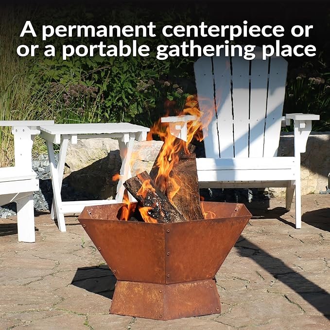 Sunnydaze Rustic Affinity 24-Inch Fire Pit - Outdoor Wood-Burning Fire Pit with Oxidized Finish - Hexagon-Shaped
