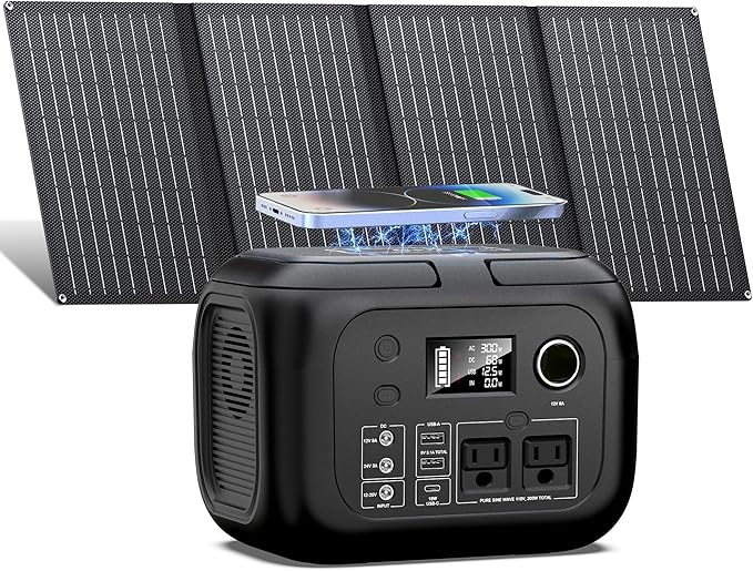 SinKeu Solar Powered Generator 300W Peak/70400mAh 260Wh Portable Power Station with Panels 40W Included Solar Generator with AC Outlet 110V for Home Use Camping Outdoor Power Backup