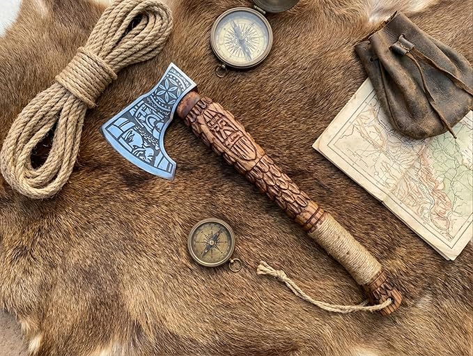 | Custom Handmade Viking Medieval Axes with GiftHand Ax Gifts for MenCamping TomahawkBeardedValhalla Axe with Leather Sheath (Battle Axe) (Handmade)