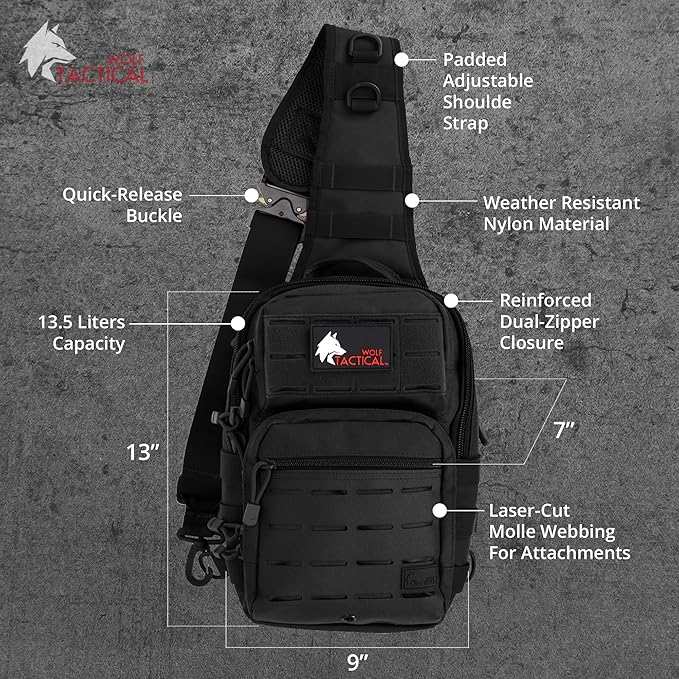 WOLF TACTICAL Men’s EDC Sling Bag - Concealed Carry Laser-Cut MOLLE Lightweight Green