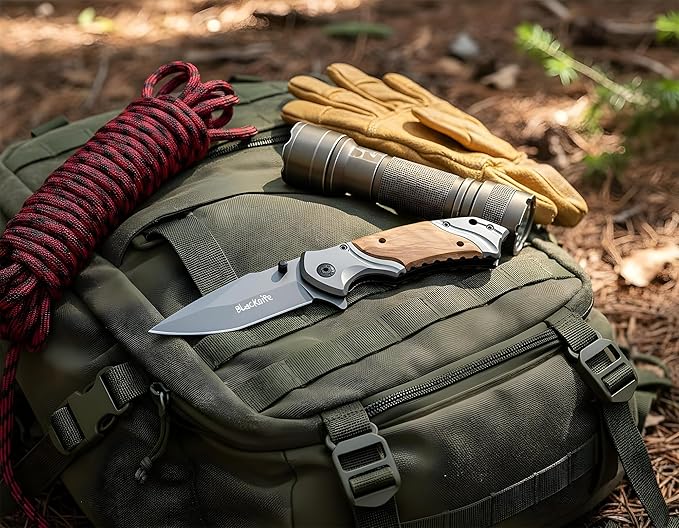 BlacKnife Pocket Knife For Men Folding Pocket Knife with Wooden Handle and Clip – Ideal Knife for Camping Hunting DIY (Happy Anniversary)