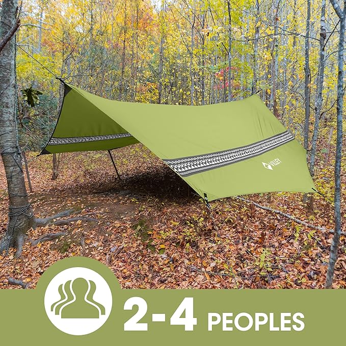 VILLEY Hammock Tent Rain Fly Octagonal Waterproof Camping Tarp Sun Shelter for Camping Backpacking Hiking Accessory Includes Stakes Ropes and Carry Bag (Green)