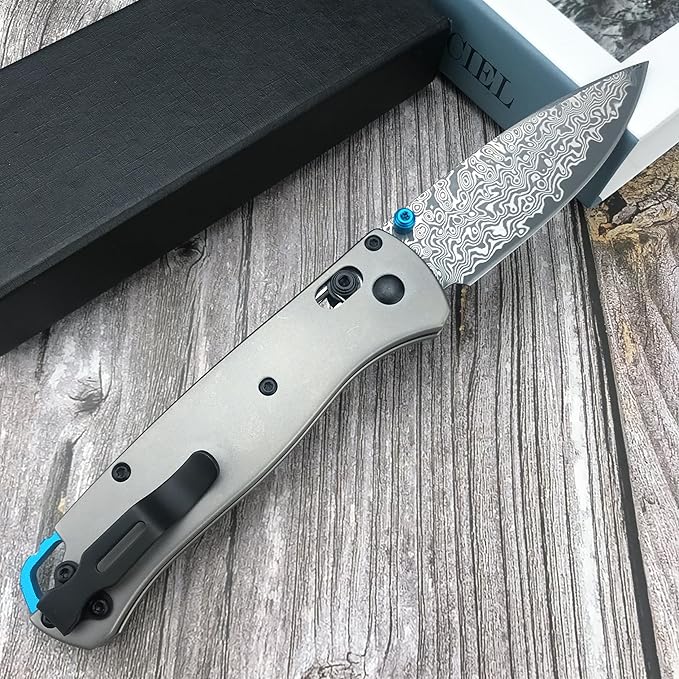HUAAO Folding Knife Knife with Titanium Alloy Handle EDC Pocket Knife with Pocket Clip Cool Hunting Knives Gifts for Men EDC (Damascus knife)