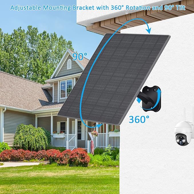 Zivif USB C Solar Panel for Security Cameras 10W Solar Charger with USB-C Cable DC 5.5x2.1mm &amp Micro USB Port IP66 Waterproof with Adjustable Mount &amp 10FT Cable