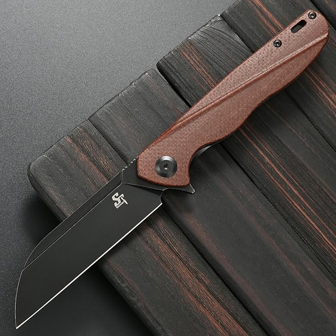 Sitivien ST103 Folding Knife D2 Steel BladeMicarta Handle EDC Tool Knife for Outdoor Camping Hunting Survival(Brown)