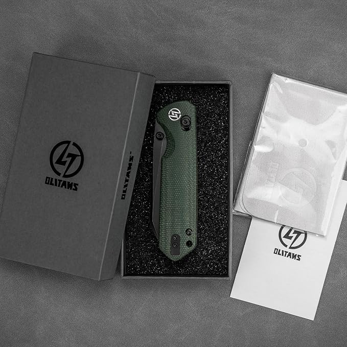 OLITANS G062 Folding Knife for EDC 14C28N Steel Blade Pocket knife Crossbar Lock Knife for Outdoor Survival Hunting and Camping 3.28oz（Micarta Green+Black Coating）