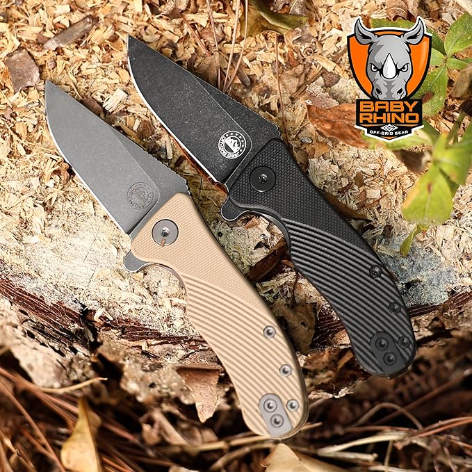 Off-Grid Gear Baby Rhino Compact Pocket Knife - Sandvik 12C27 G10 Scales Lightweight Design for Camping Hiking and Fishing (Nightfall)