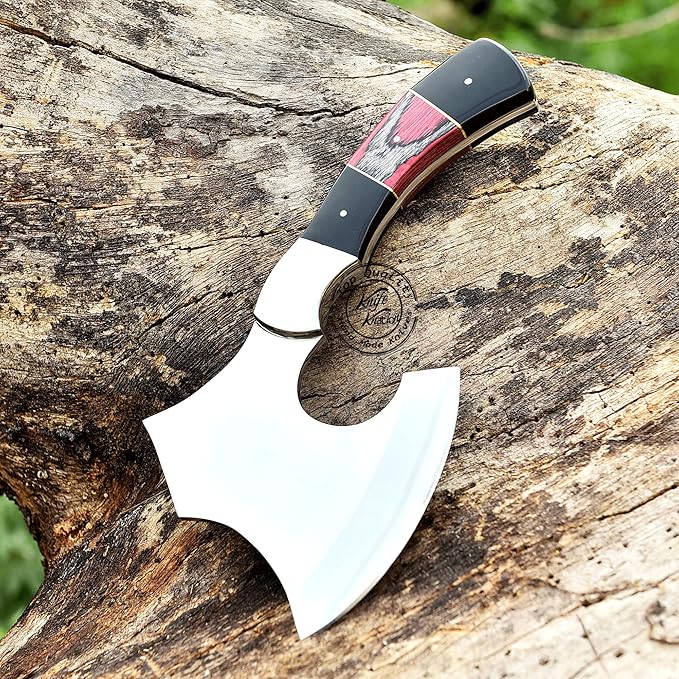 Handmade Stainless Steel Camping Hatchet Axe Hunting Knife 10.50 Full Tang Small Axe Camp Hatchet with Leather Sheath Survival Hatchet Tomahawk Axe for Outdoor Bushcraft Hiking KKH-42