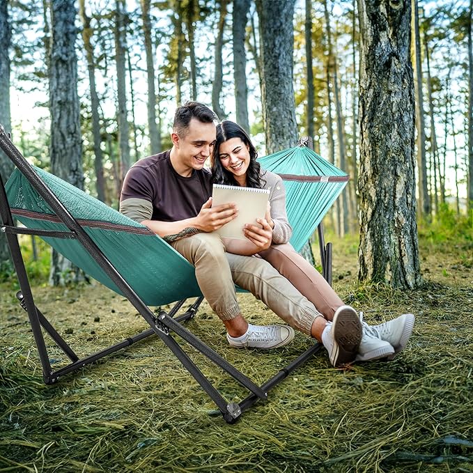 Tranquillo Universal Double Hammock with Stand Included for 2 Persons/Foldable Hammock Stand 600 lbs Capacity Portable Case - Inhouse Outdoor Camping Sky
