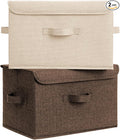 GRANNY SAYS Stoarge Basket with Lid Decorative Storage Boxes Closet Storage Bins for Clothes Collapsible Stackable Organization Khaki&ampBrown 2-Pack