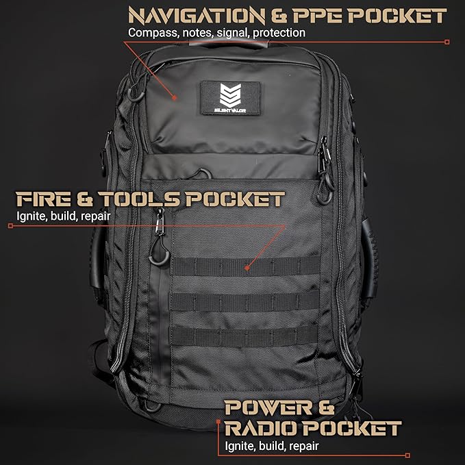 Cargo 72-Hour Survival Kit Loadout Backpack - Complete Bug Out Emergency Kit with Tactical 48L Backpack Water Filtration Power Medical Shelter &amp Fire System - Modular Urban Preparedness System